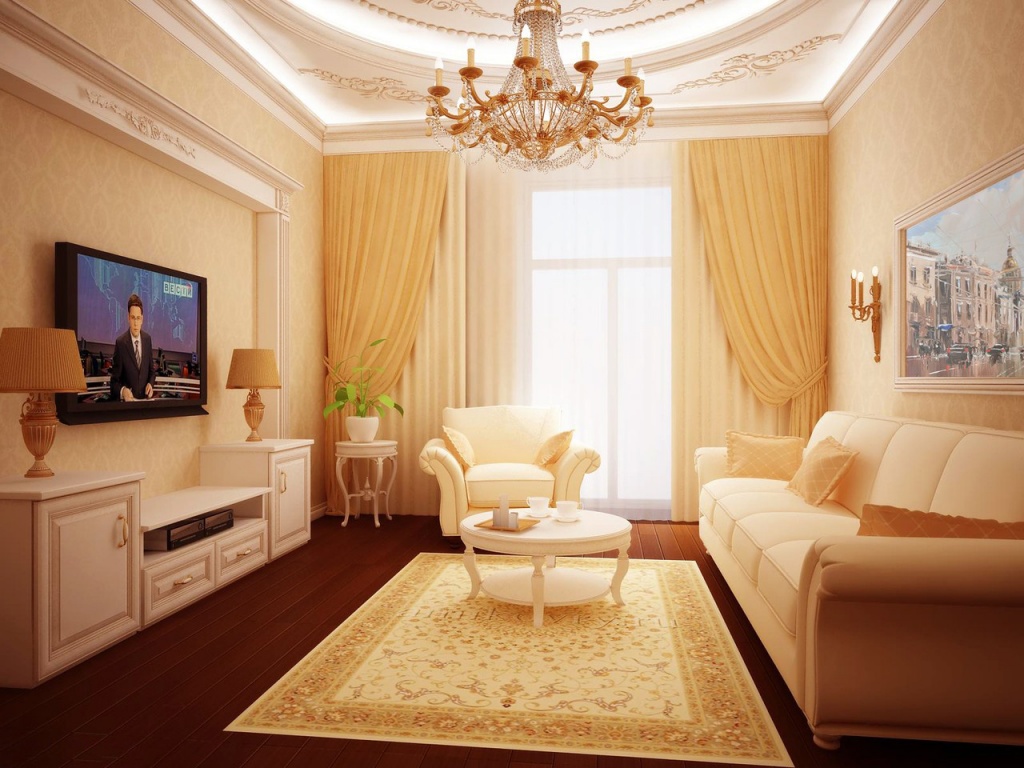 уютная персиковая гостиная в классическом стиле