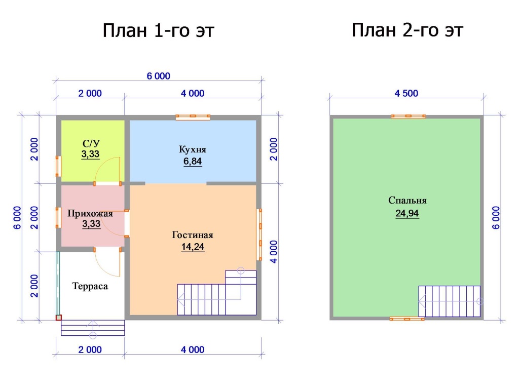 Пример планировки двухэтажного дома с одной спальней на мансардном этаже