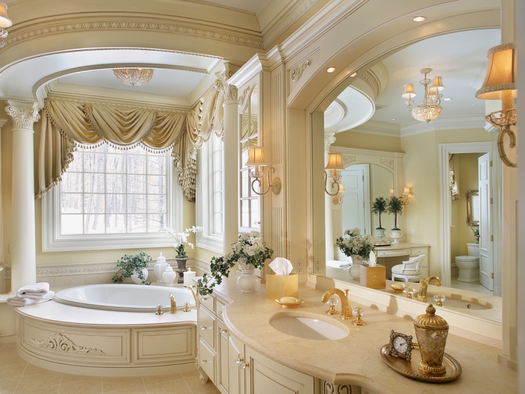 кремовая ванная комната в классическом стиле