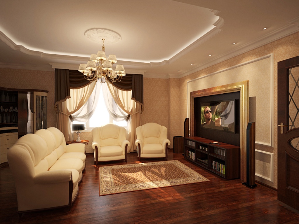 Дизайн интерьера гостиной в современном классическом стиле из проекта МАРСЕЛЬ