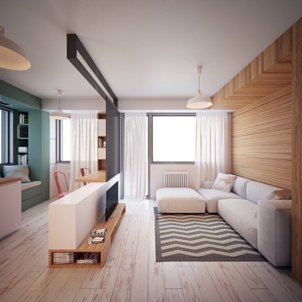 Однокомнатная квартира с минималистчным интерьером в светлых тонах
