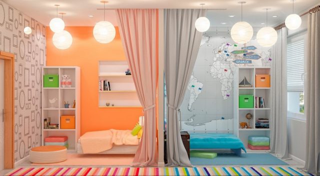Дизайн детской спальни для двух и трех разнополых детей — 240+ (Фото) Идей зонирования интерьера