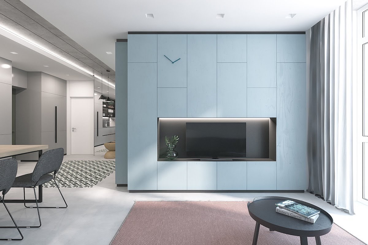 Синий в дизайне интерьера двухкомнатной квартиры 