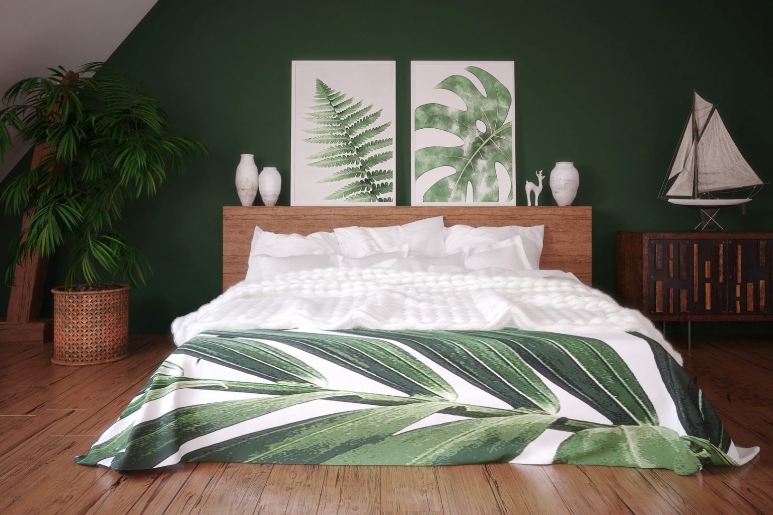 Растительные узоры и мотивы в дизайн-проекте спальни в двухкомнатной квартире